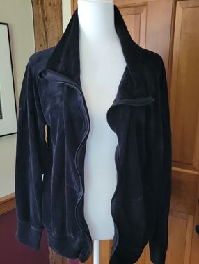 SPIDER Black Plush Velour Zip-Front Funnel Neck Jacket